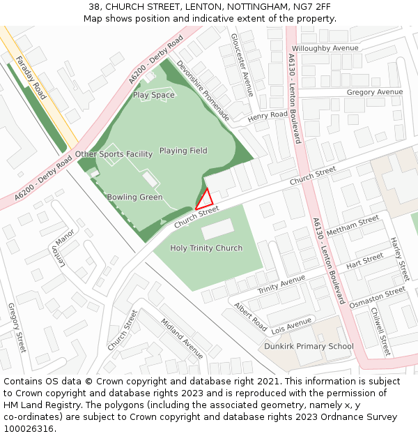 38, CHURCH STREET, LENTON, NOTTINGHAM, NG7 2FF: Location map and indicative extent of plot