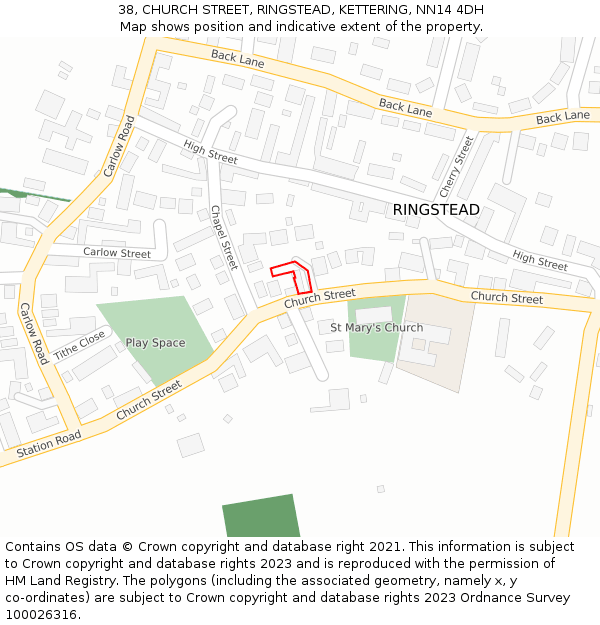 38, CHURCH STREET, RINGSTEAD, KETTERING, NN14 4DH: Location map and indicative extent of plot
