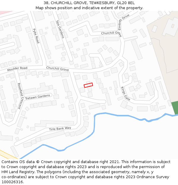 38, CHURCHILL GROVE, TEWKESBURY, GL20 8EL: Location map and indicative extent of plot