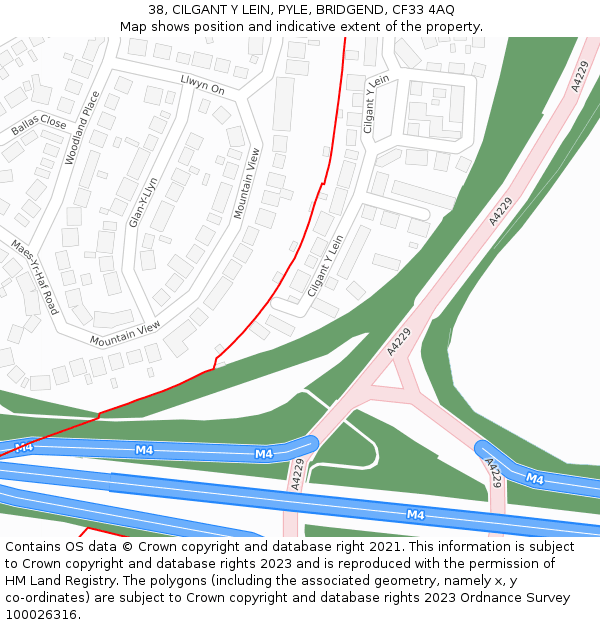 38, CILGANT Y LEIN, PYLE, BRIDGEND, CF33 4AQ: Location map and indicative extent of plot