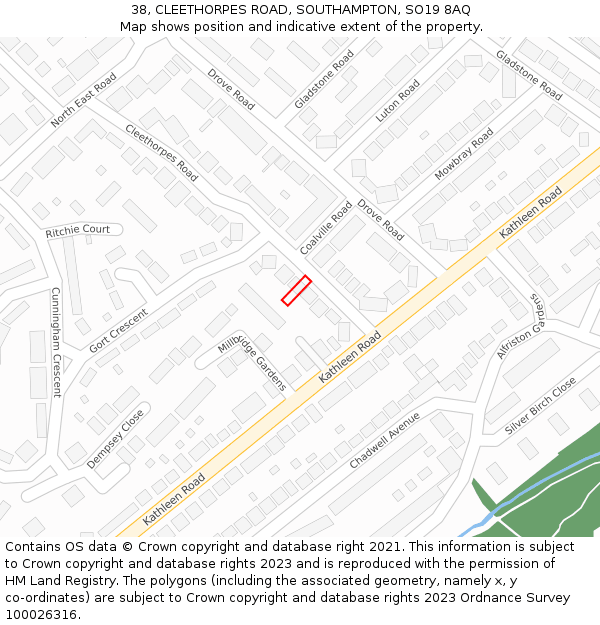 38, CLEETHORPES ROAD, SOUTHAMPTON, SO19 8AQ: Location map and indicative extent of plot