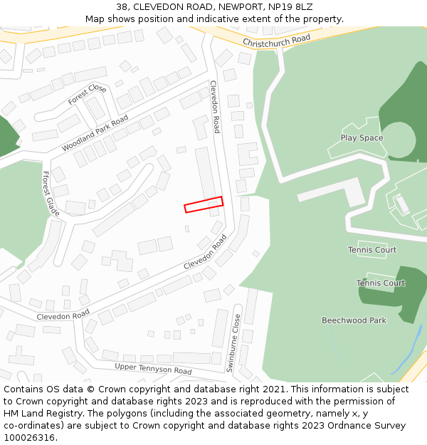 38, CLEVEDON ROAD, NEWPORT, NP19 8LZ: Location map and indicative extent of plot