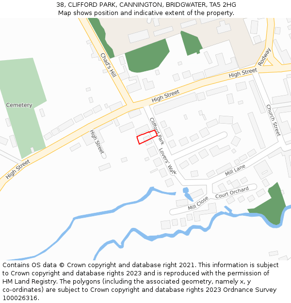 38, CLIFFORD PARK, CANNINGTON, BRIDGWATER, TA5 2HG: Location map and indicative extent of plot