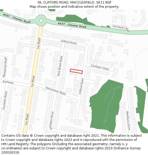 38, CLIFFORD ROAD, MACCLESFIELD, SK11 8QF: Location map and indicative extent of plot