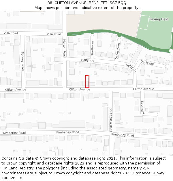 38, CLIFTON AVENUE, BENFLEET, SS7 5QQ: Location map and indicative extent of plot