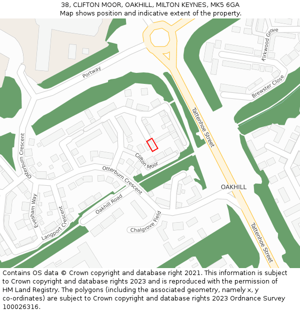 38, CLIFTON MOOR, OAKHILL, MILTON KEYNES, MK5 6GA: Location map and indicative extent of plot