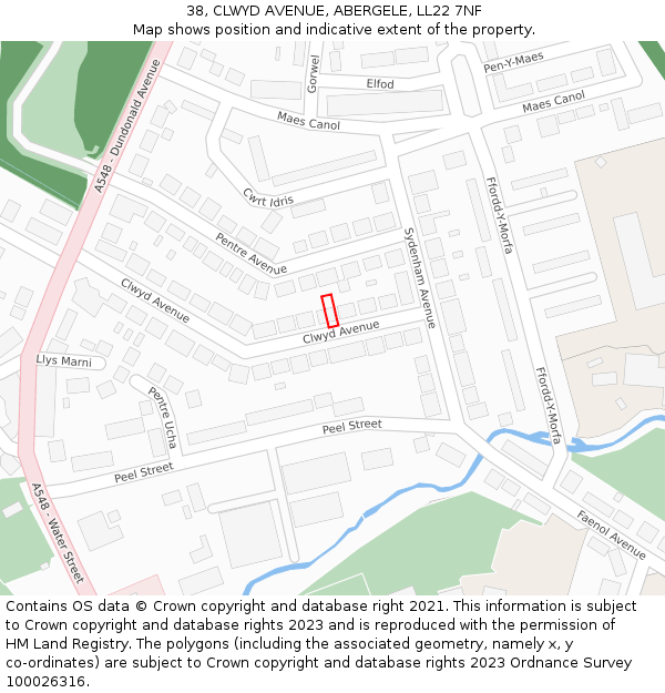 38, CLWYD AVENUE, ABERGELE, LL22 7NF: Location map and indicative extent of plot