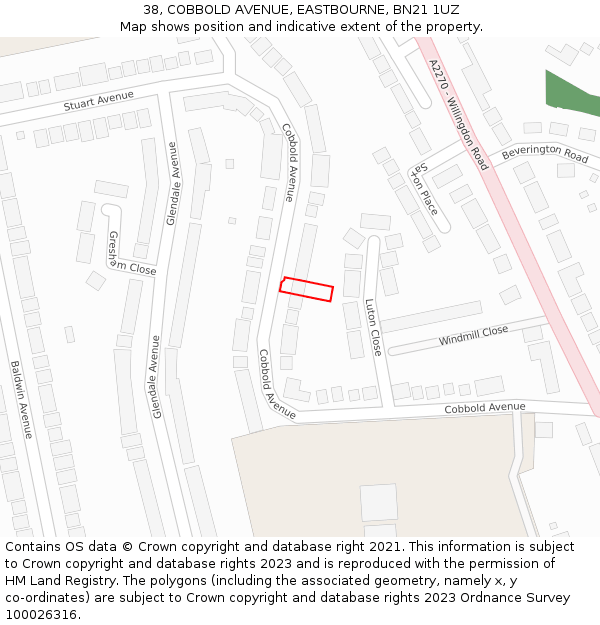 38, COBBOLD AVENUE, EASTBOURNE, BN21 1UZ: Location map and indicative extent of plot