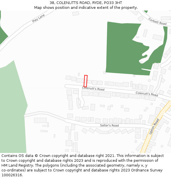 38, COLENUTTS ROAD, RYDE, PO33 3HT: Location map and indicative extent of plot
