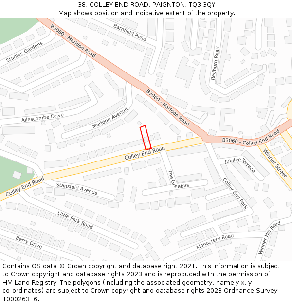 38, COLLEY END ROAD, PAIGNTON, TQ3 3QY: Location map and indicative extent of plot