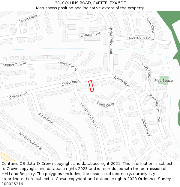 38, COLLINS ROAD, EXETER, EX4 5DE: Location map and indicative extent of plot