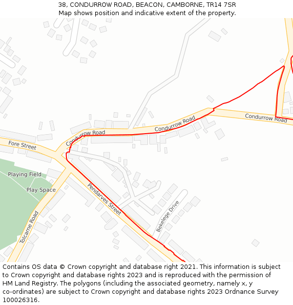38, CONDURROW ROAD, BEACON, CAMBORNE, TR14 7SR: Location map and indicative extent of plot