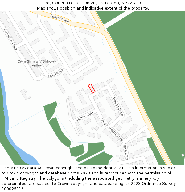 38, COPPER BEECH DRIVE, TREDEGAR, NP22 4FD: Location map and indicative extent of plot