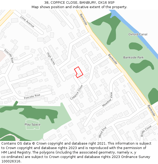 38, COPPICE CLOSE, BANBURY, OX16 9SP: Location map and indicative extent of plot