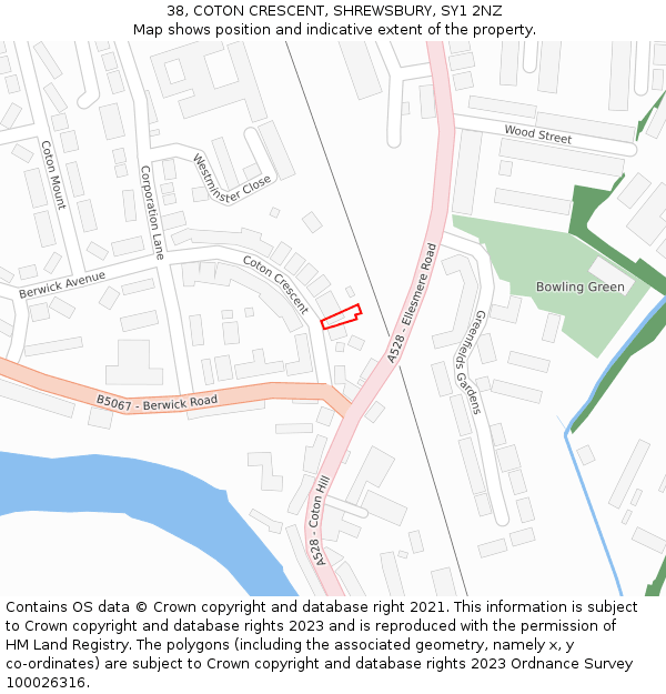 38, COTON CRESCENT, SHREWSBURY, SY1 2NZ: Location map and indicative extent of plot