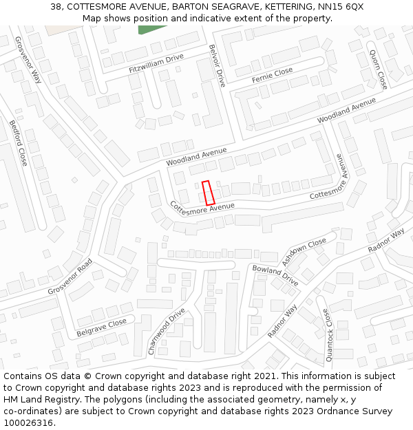 38, COTTESMORE AVENUE, BARTON SEAGRAVE, KETTERING, NN15 6QX: Location map and indicative extent of plot