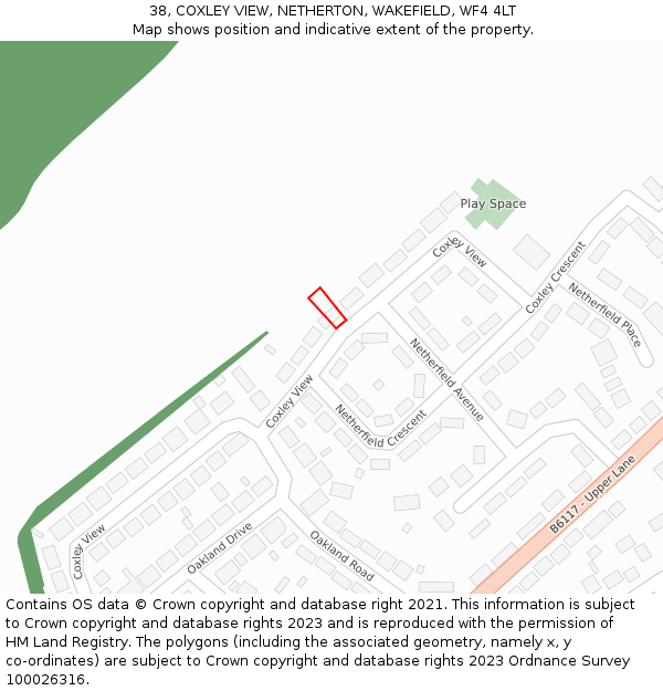 38, COXLEY VIEW, NETHERTON, WAKEFIELD, WF4 4LT: Location map and indicative extent of plot