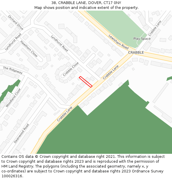 38, CRABBLE LANE, DOVER, CT17 0NY: Location map and indicative extent of plot