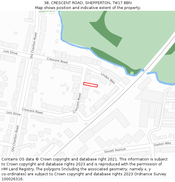 38, CRESCENT ROAD, SHEPPERTON, TW17 8BN: Location map and indicative extent of plot