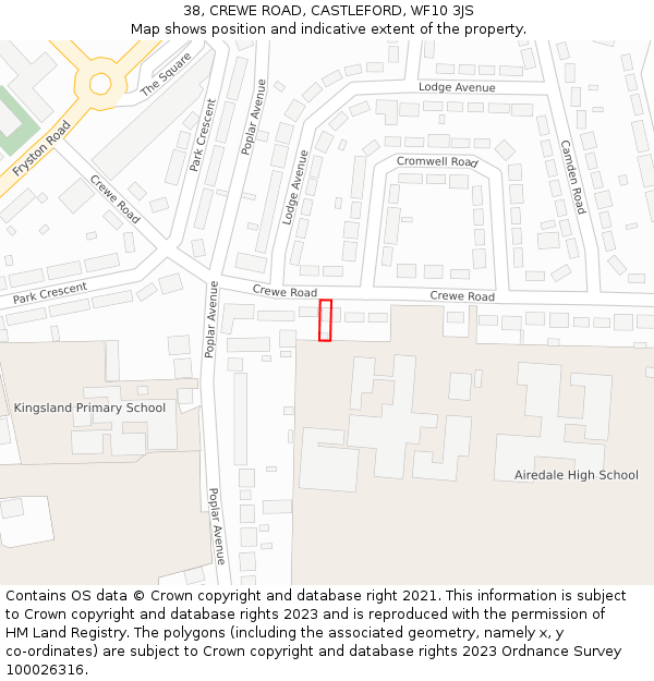 38, CREWE ROAD, CASTLEFORD, WF10 3JS: Location map and indicative extent of plot