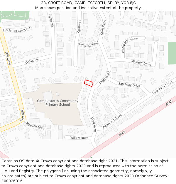 38, CROFT ROAD, CAMBLESFORTH, SELBY, YO8 8JS: Location map and indicative extent of plot