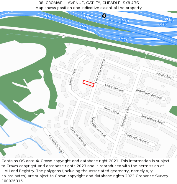 38, CROMWELL AVENUE, GATLEY, CHEADLE, SK8 4BS: Location map and indicative extent of plot