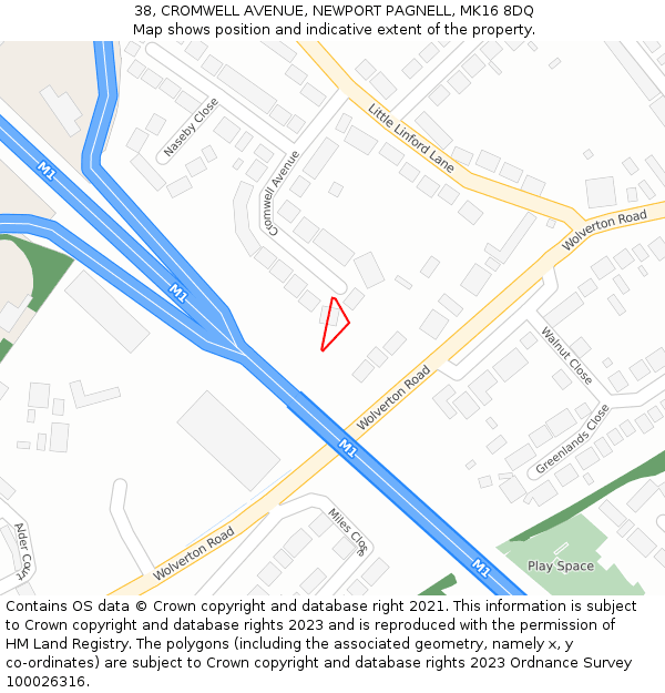 38, CROMWELL AVENUE, NEWPORT PAGNELL, MK16 8DQ: Location map and indicative extent of plot