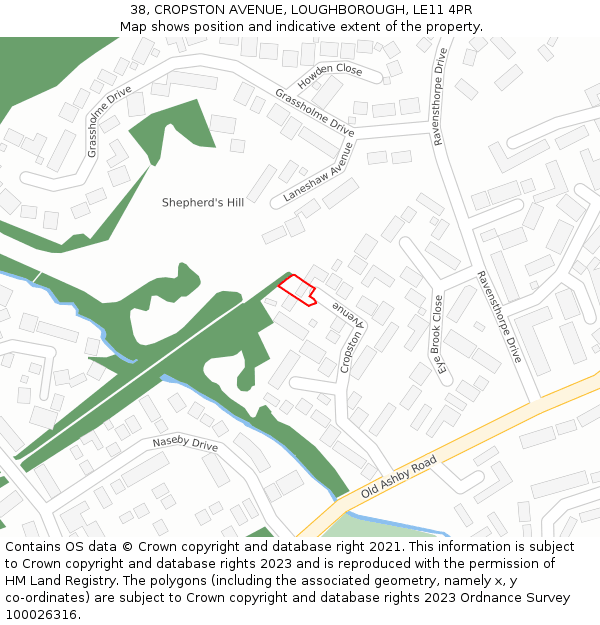 38, CROPSTON AVENUE, LOUGHBOROUGH, LE11 4PR: Location map and indicative extent of plot