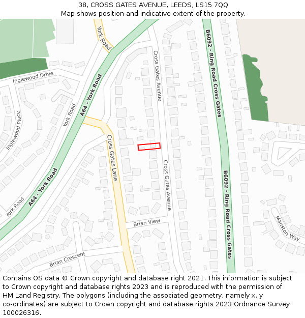 38, CROSS GATES AVENUE, LEEDS, LS15 7QQ: Location map and indicative extent of plot