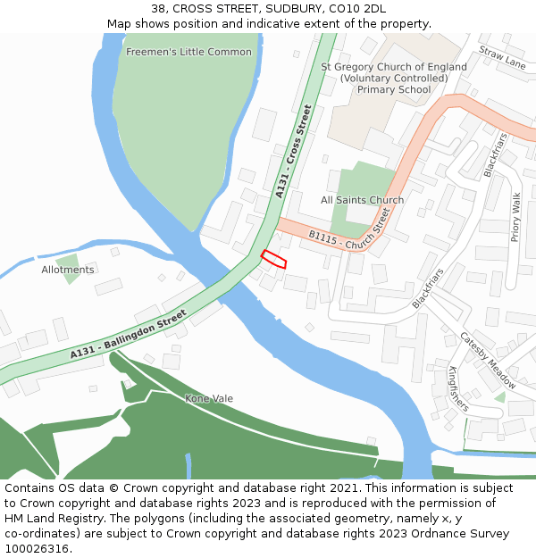 38, CROSS STREET, SUDBURY, CO10 2DL: Location map and indicative extent of plot