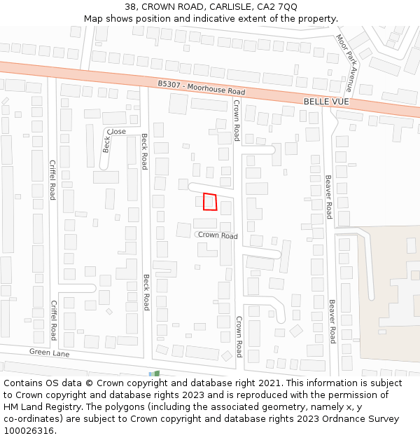 38, CROWN ROAD, CARLISLE, CA2 7QQ: Location map and indicative extent of plot