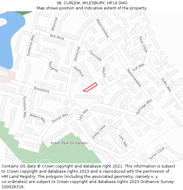 38, CURLEW, AYLESBURY, HP19 0WG: Location map and indicative extent of plot