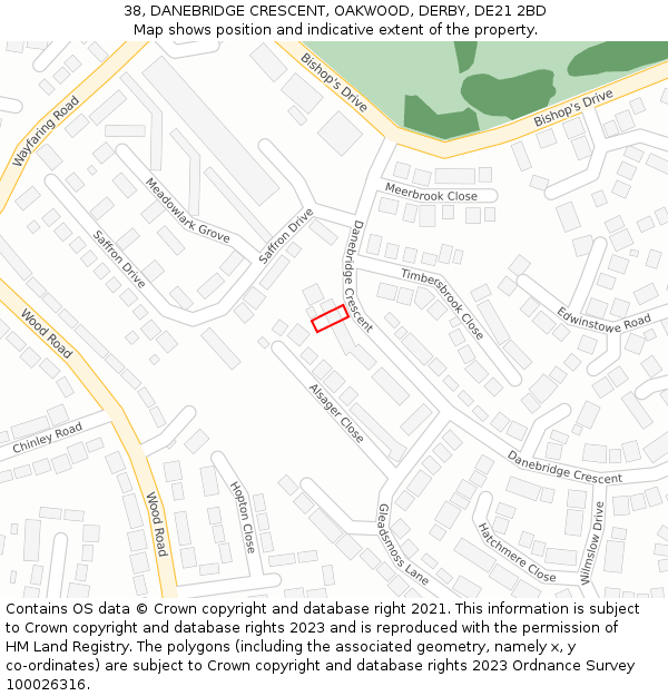 38, DANEBRIDGE CRESCENT, OAKWOOD, DERBY, DE21 2BD: Location map and indicative extent of plot