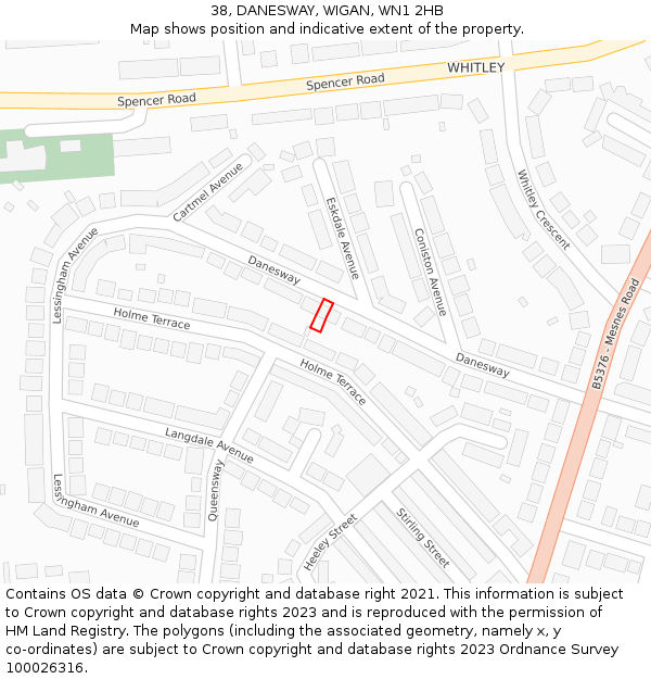38, DANESWAY, WIGAN, WN1 2HB: Location map and indicative extent of plot