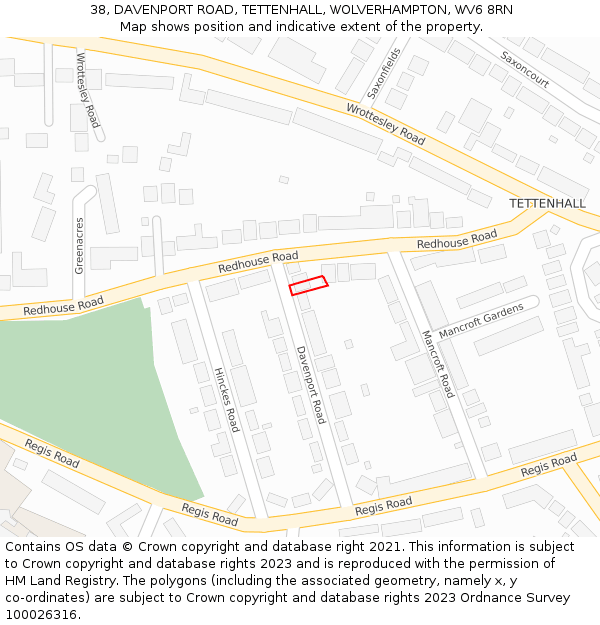 38, DAVENPORT ROAD, TETTENHALL, WOLVERHAMPTON, WV6 8RN: Location map and indicative extent of plot