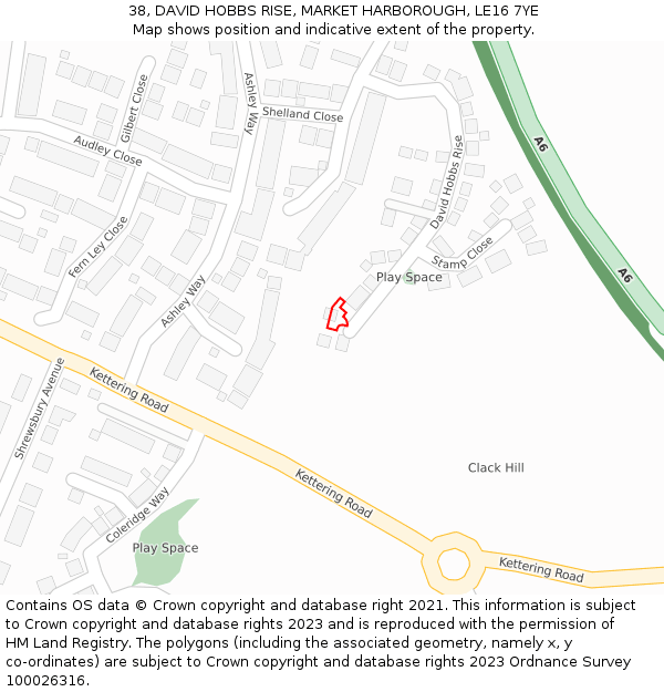 38, DAVID HOBBS RISE, MARKET HARBOROUGH, LE16 7YE: Location map and indicative extent of plot