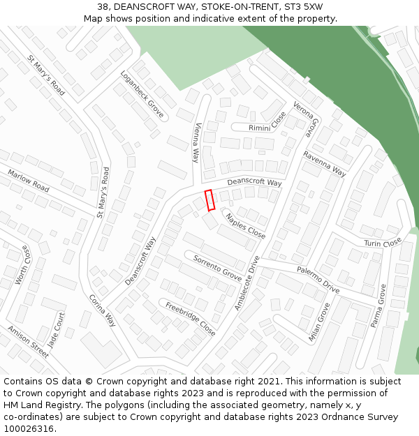 38, DEANSCROFT WAY, STOKE-ON-TRENT, ST3 5XW: Location map and indicative extent of plot