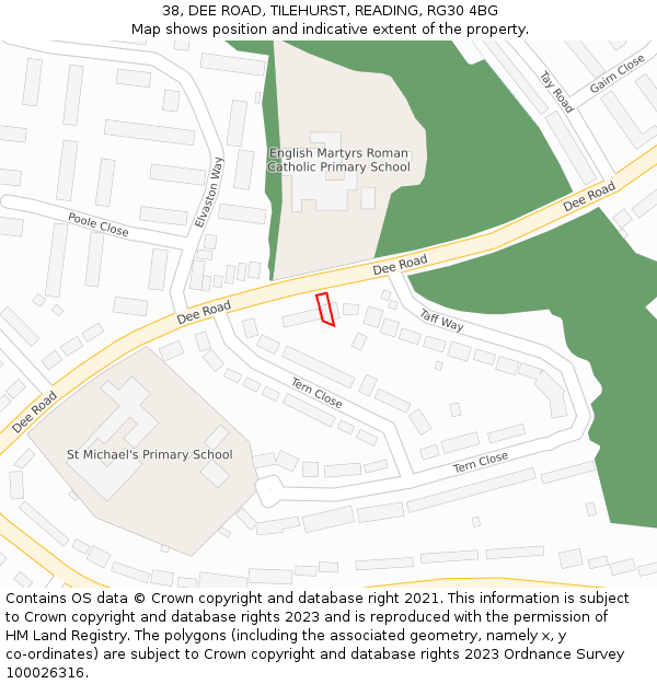 38, DEE ROAD, TILEHURST, READING, RG30 4BG: Location map and indicative extent of plot