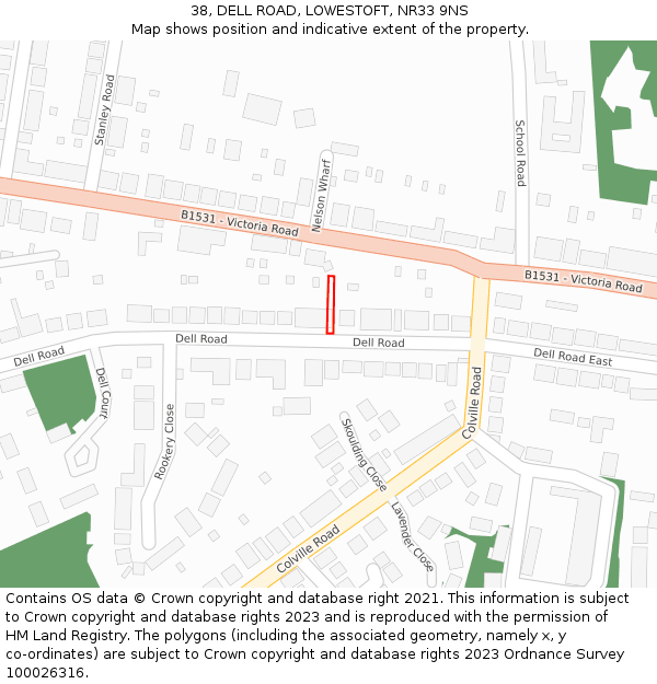 38, DELL ROAD, LOWESTOFT, NR33 9NS: Location map and indicative extent of plot