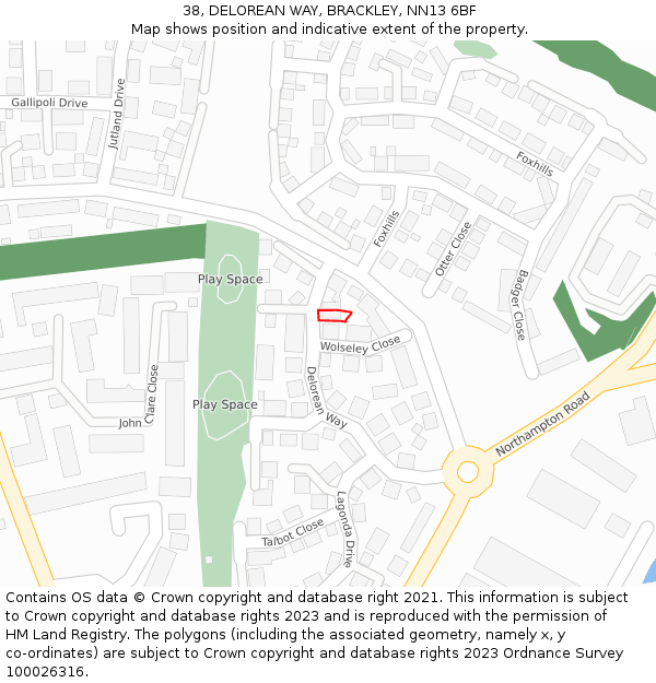 38, DELOREAN WAY, BRACKLEY, NN13 6BF: Location map and indicative extent of plot