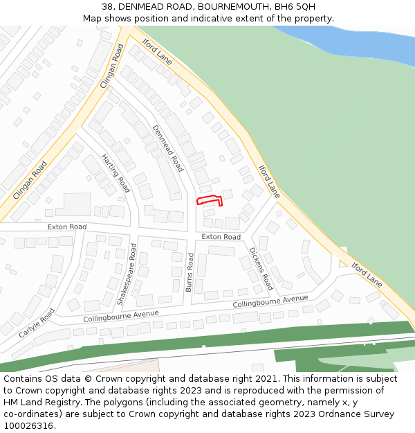 38, DENMEAD ROAD, BOURNEMOUTH, BH6 5QH: Location map and indicative extent of plot