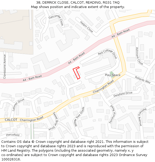 38, DERRICK CLOSE, CALCOT, READING, RG31 7AQ: Location map and indicative extent of plot