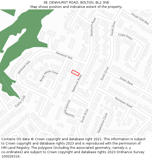 38, DEWHURST ROAD, BOLTON, BL2 3NE: Location map and indicative extent of plot