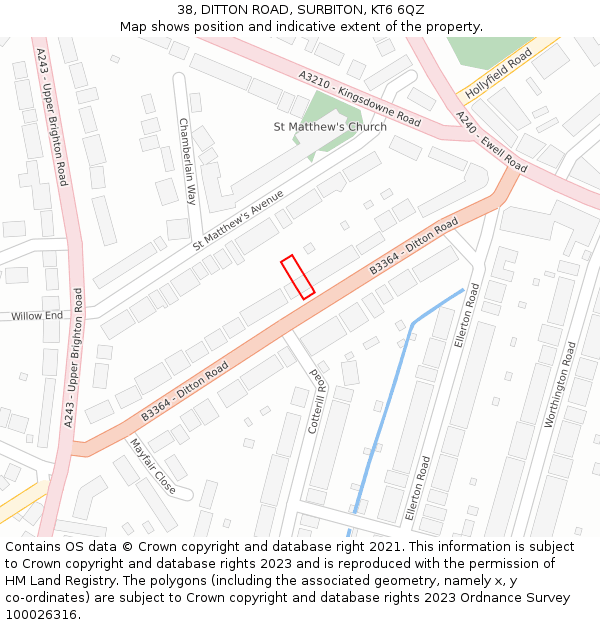 38, DITTON ROAD, SURBITON, KT6 6QZ: Location map and indicative extent of plot