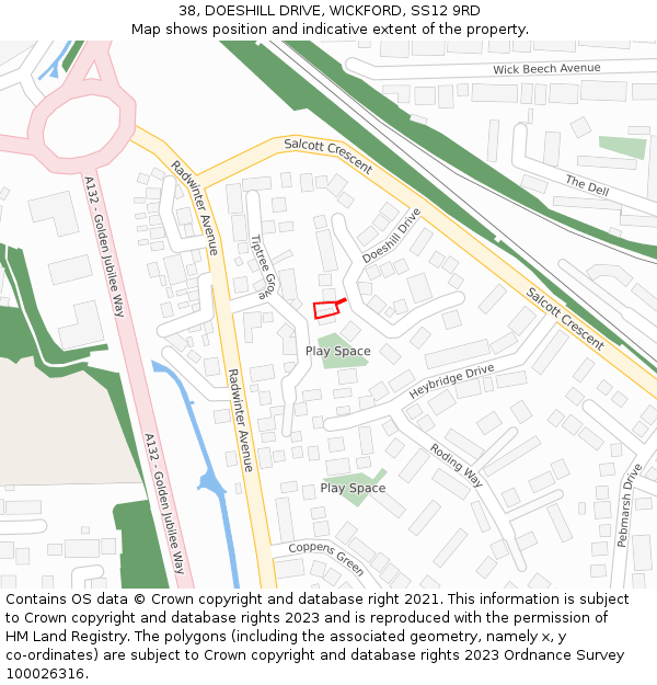 38, DOESHILL DRIVE, WICKFORD, SS12 9RD: Location map and indicative extent of plot