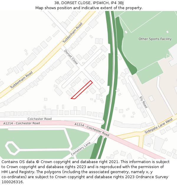 38, DORSET CLOSE, IPSWICH, IP4 3BJ: Location map and indicative extent of plot
