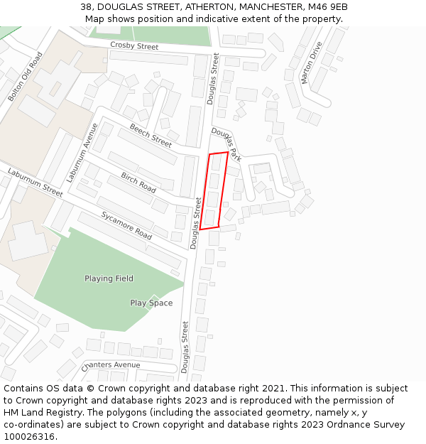 38, DOUGLAS STREET, ATHERTON, MANCHESTER, M46 9EB: Location map and indicative extent of plot