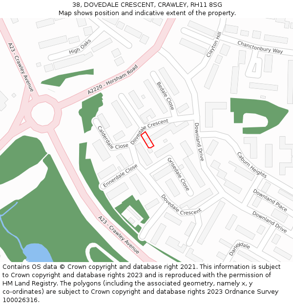 38, DOVEDALE CRESCENT, CRAWLEY, RH11 8SG: Location map and indicative extent of plot