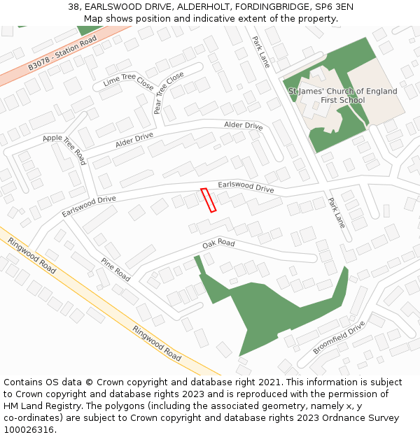 38, EARLSWOOD DRIVE, ALDERHOLT, FORDINGBRIDGE, SP6 3EN: Location map and indicative extent of plot