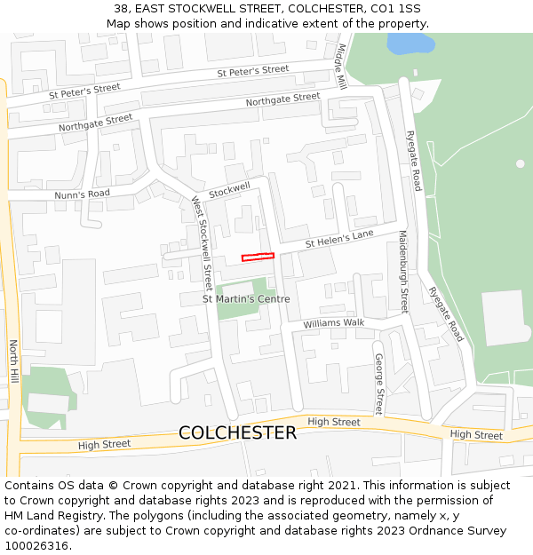 38, EAST STOCKWELL STREET, COLCHESTER, CO1 1SS: Location map and indicative extent of plot
